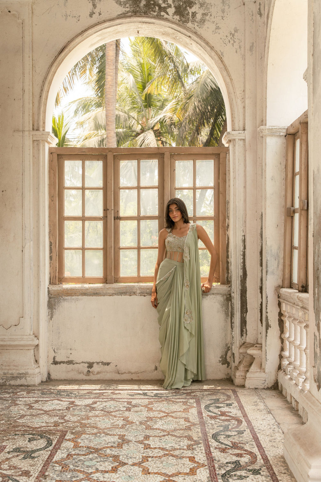 Sage Green Corset Saree