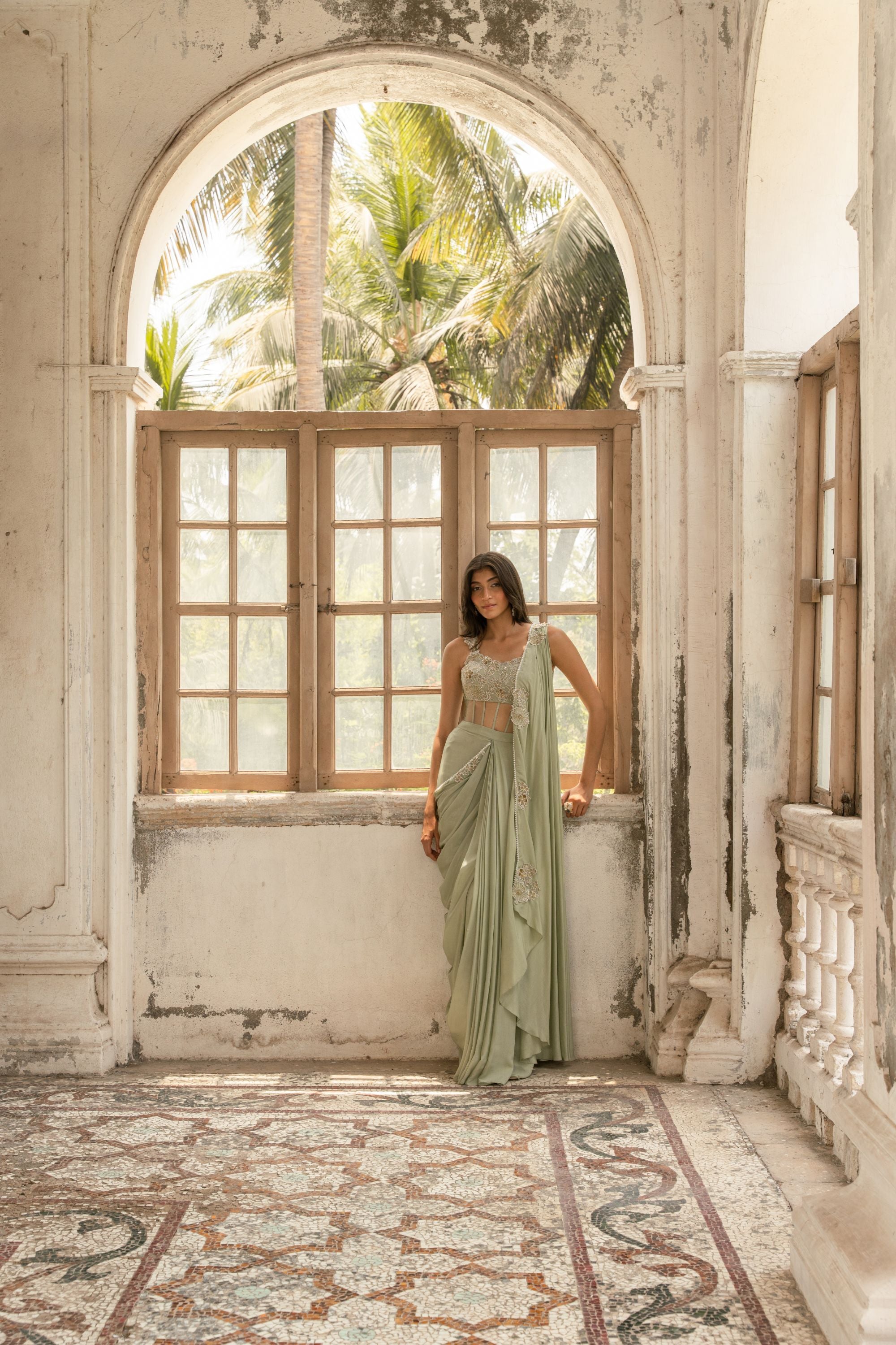 Sage Green Corset Saree