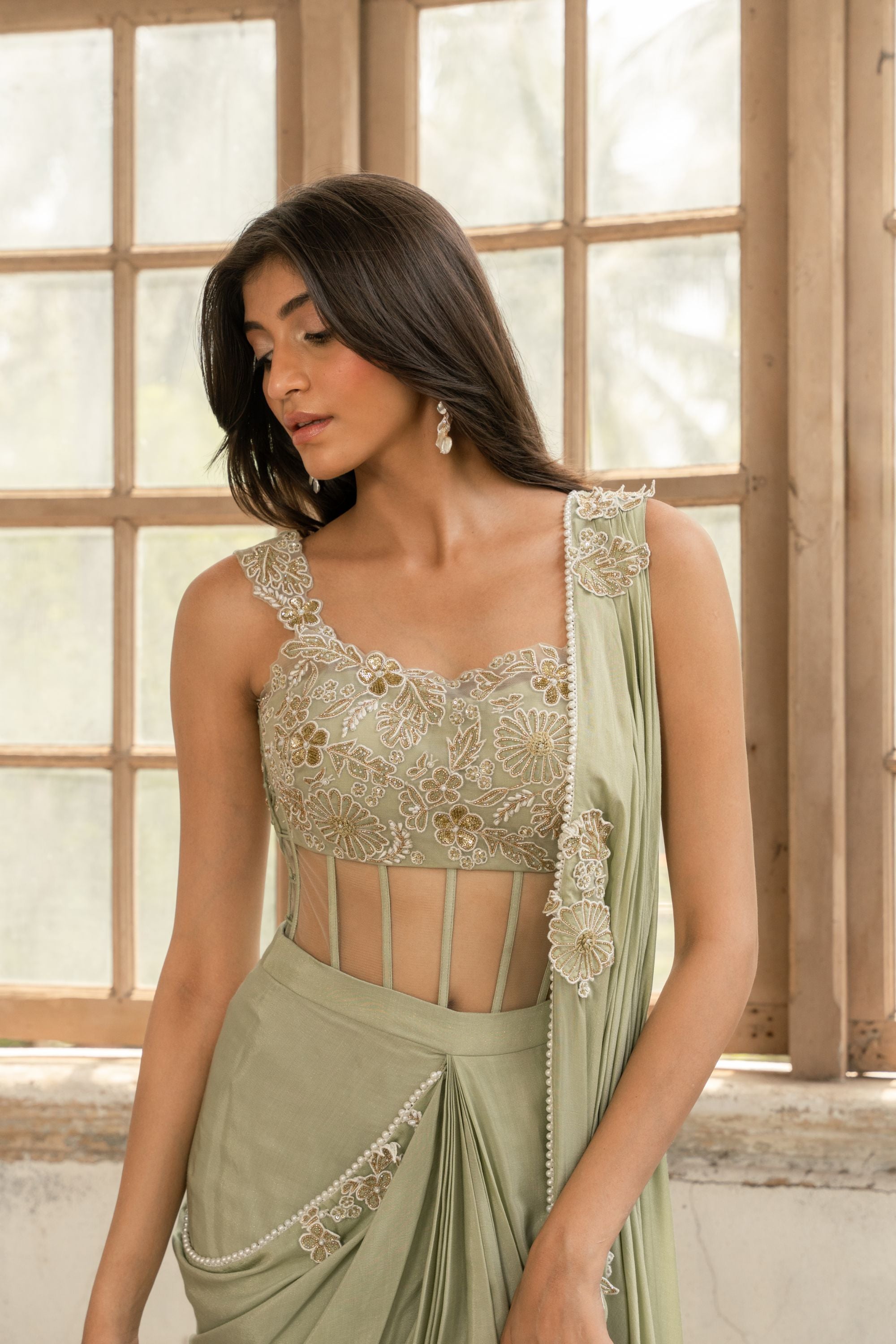 Sage Green Corset Saree