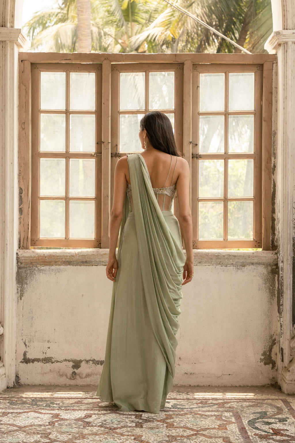 Sage Green Corset Saree