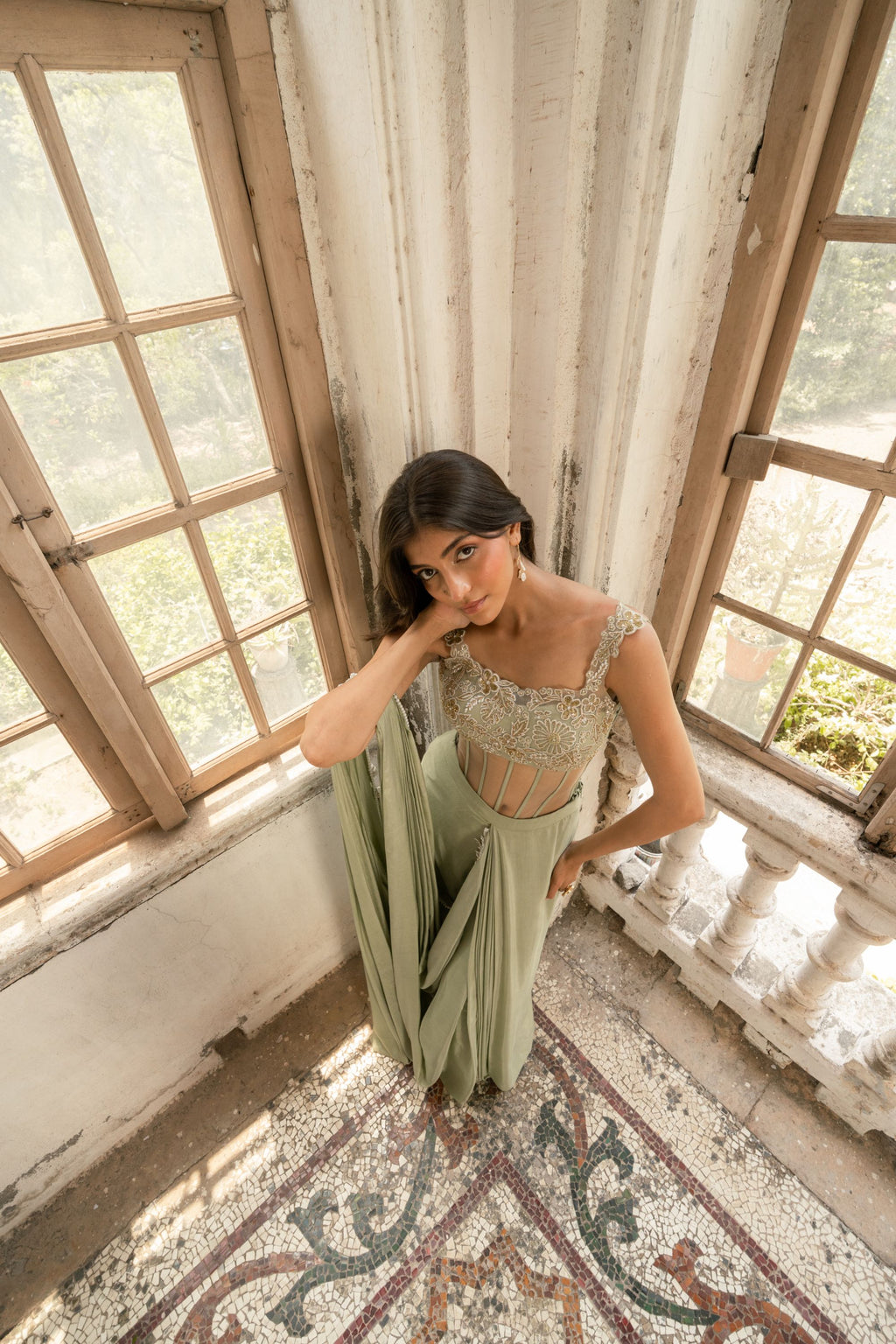 Sage Green Corset Saree