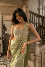 Olive Blossom Saree Gown