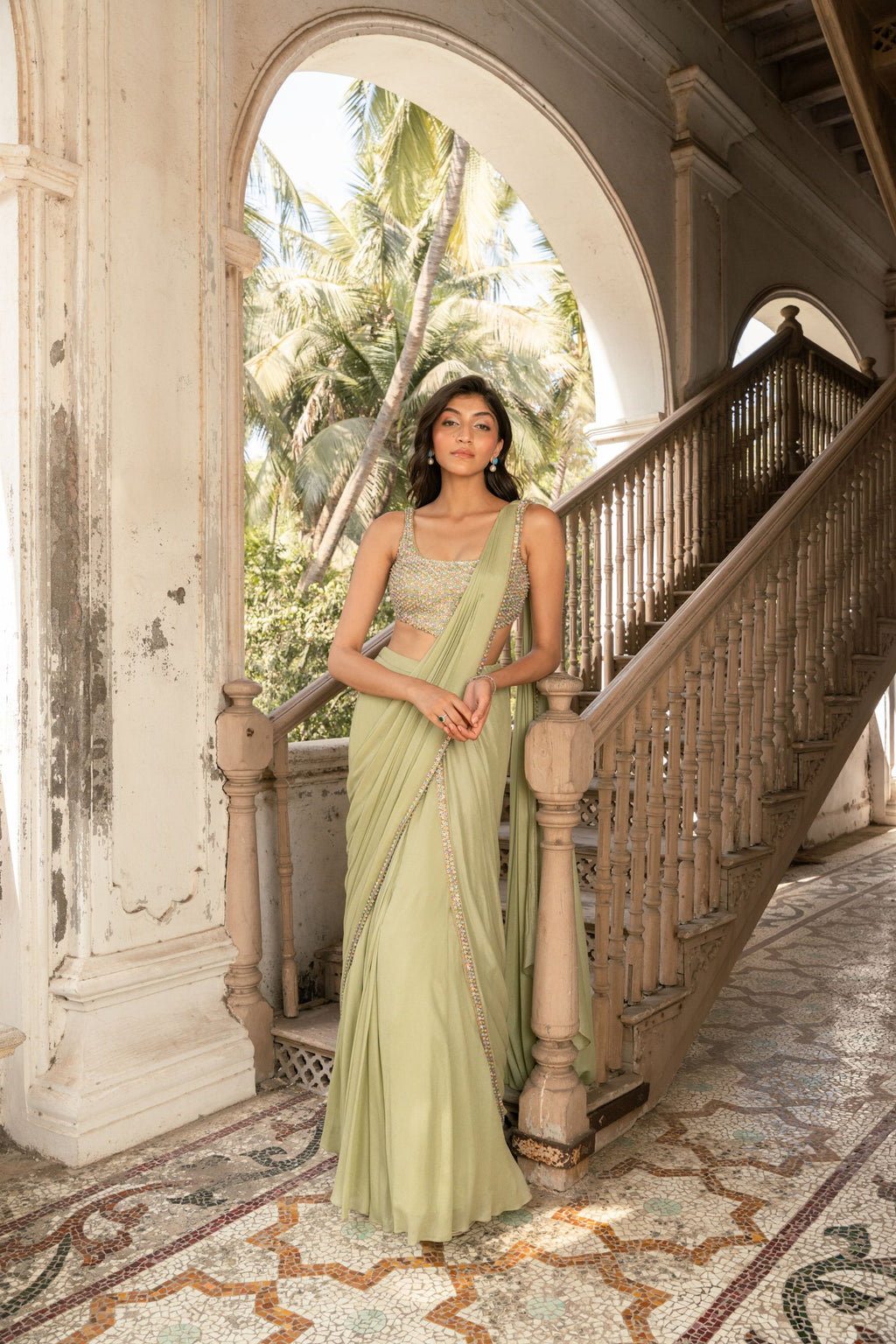 Sage Green Fishcut Saree