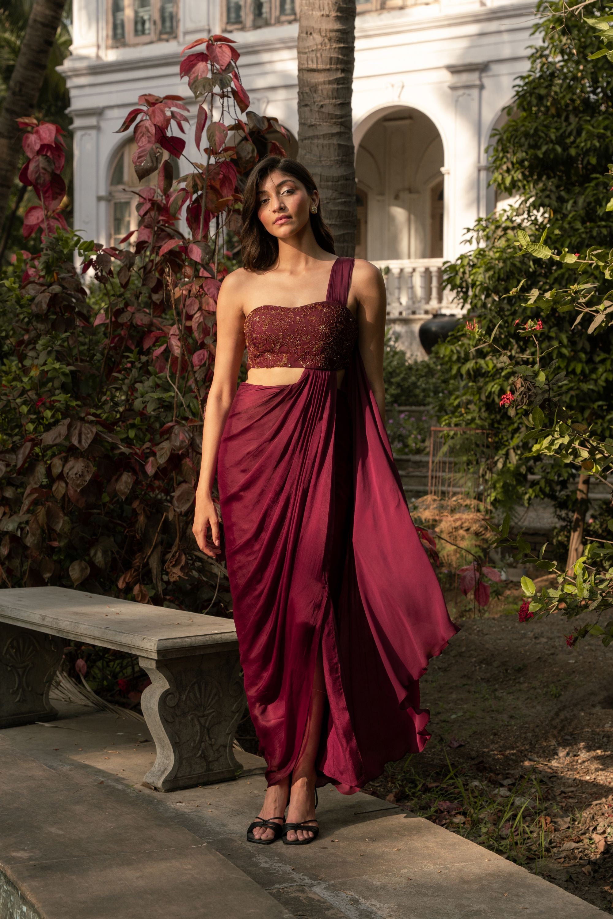 Wine Orchid Saree Gown