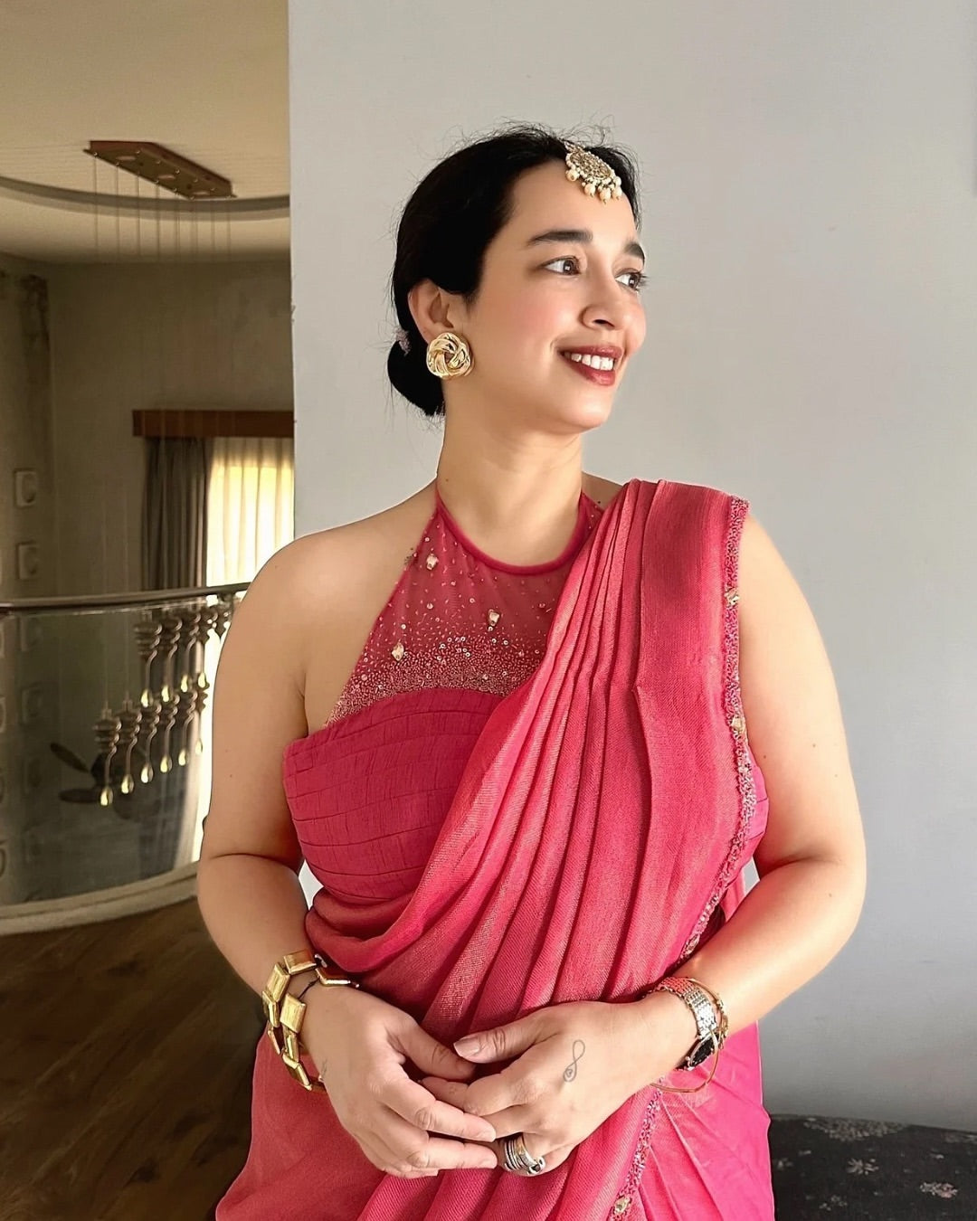 Lapetit Chef in Candy Pink Shine Draped Saree