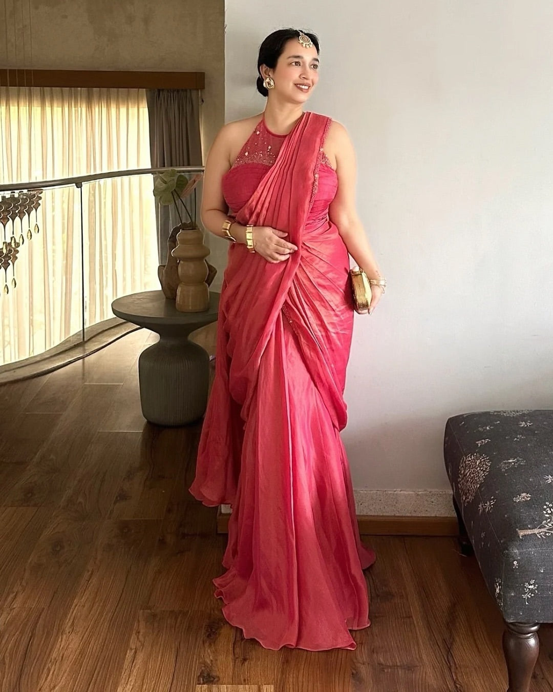 Lapetit Chef in Candy Pink Shine Draped Saree