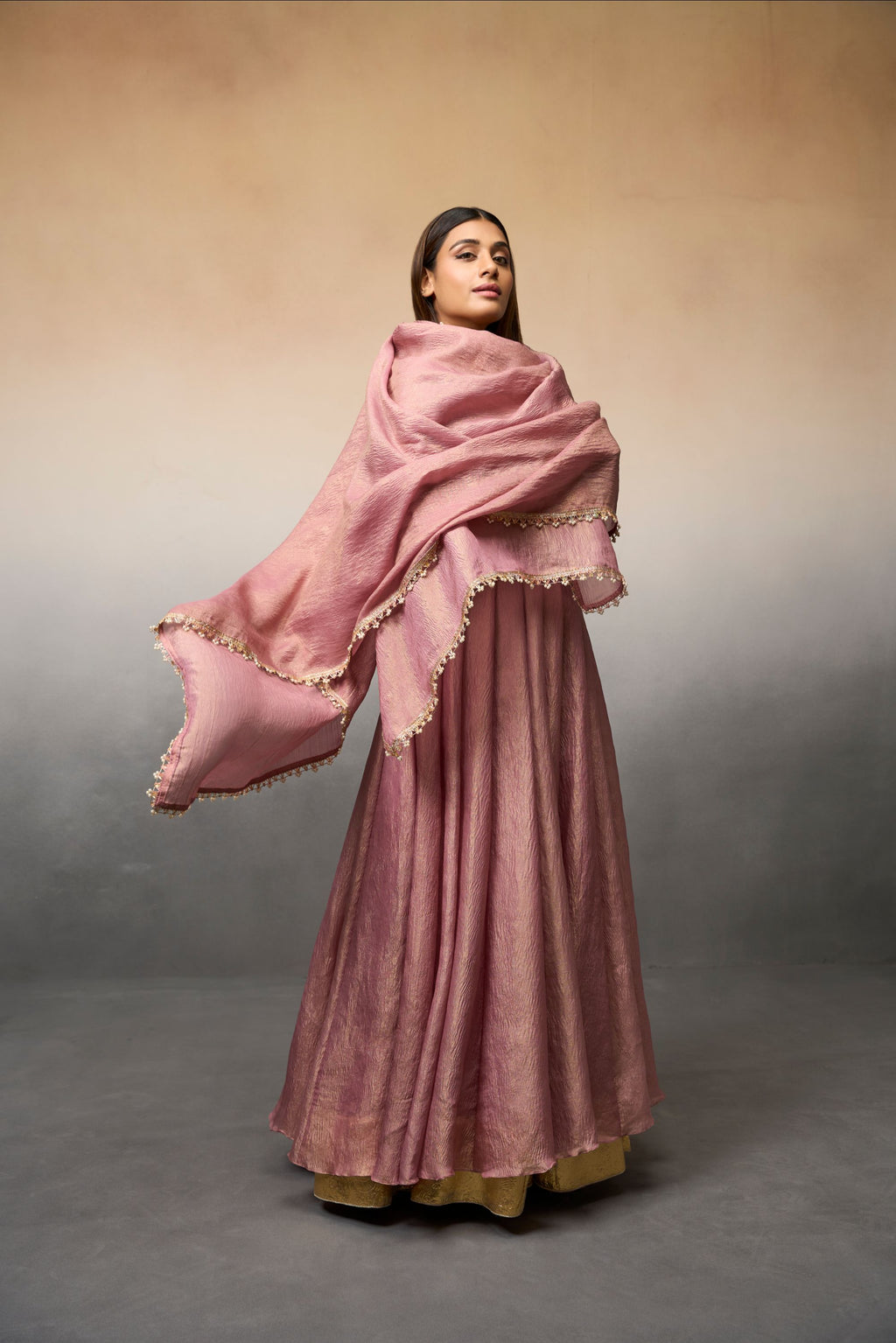 Dusty pink crush anarkali set