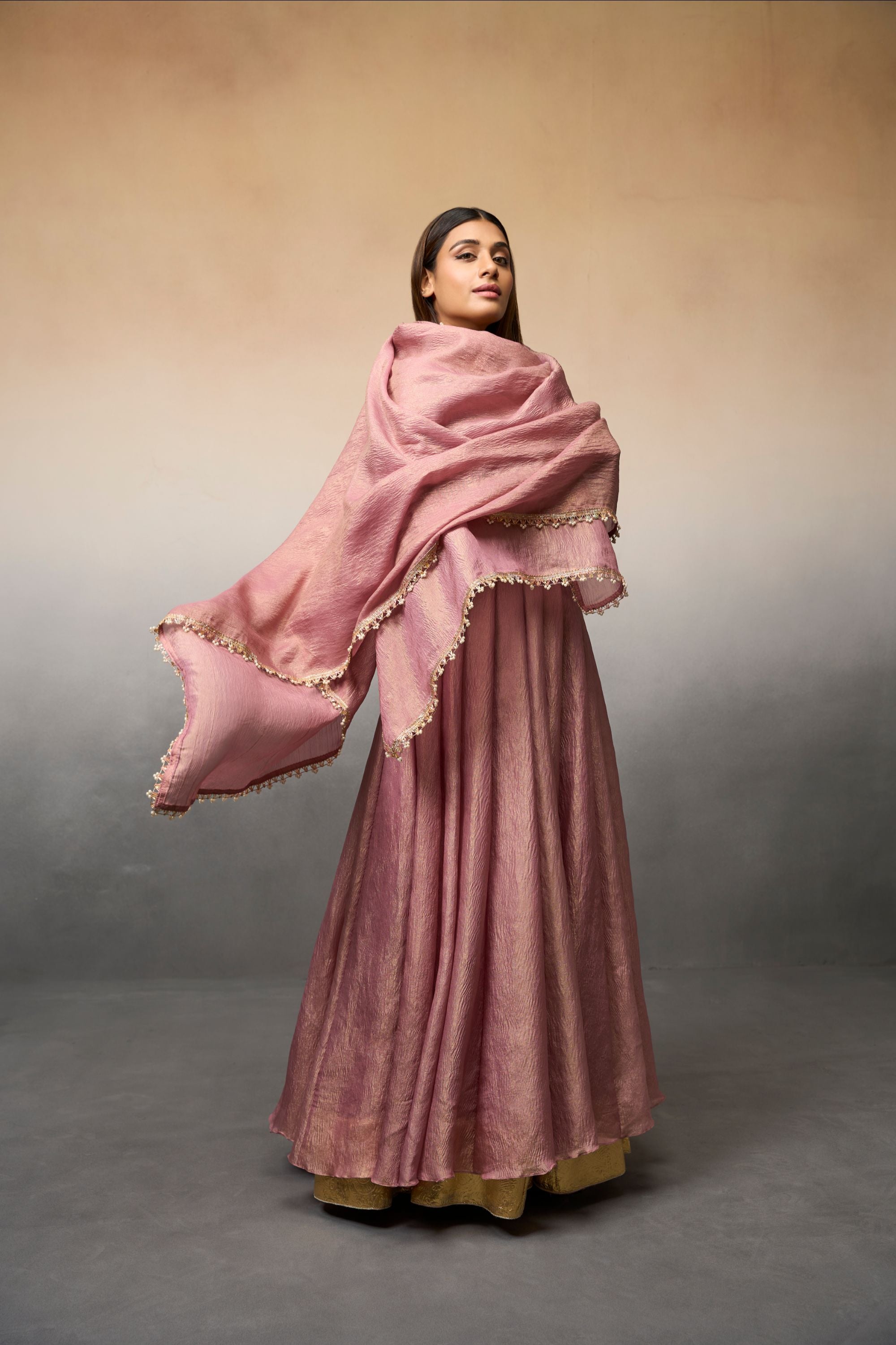 Dusty pink crush anarkali set