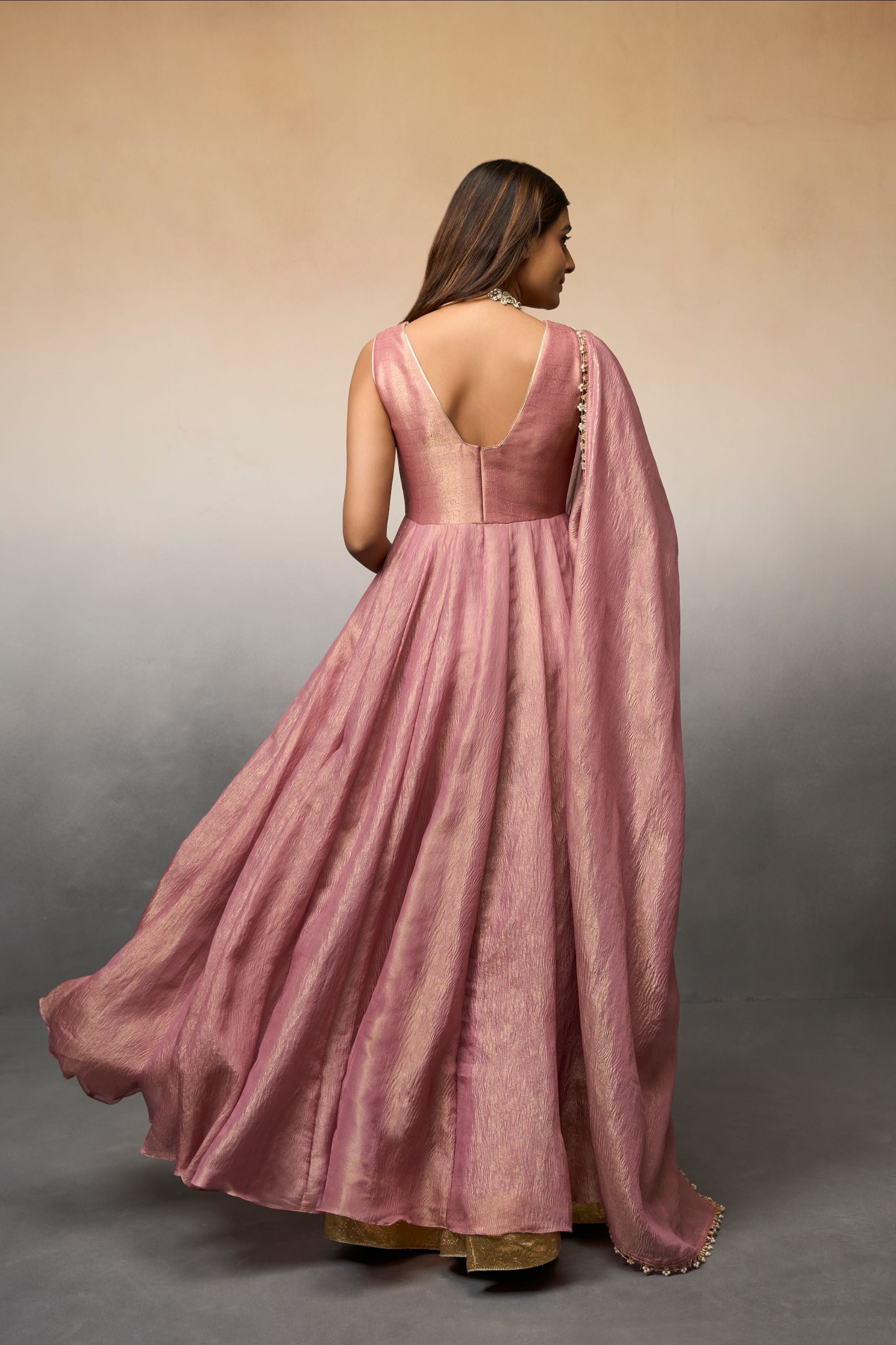 Dusty pink crush anarkali set