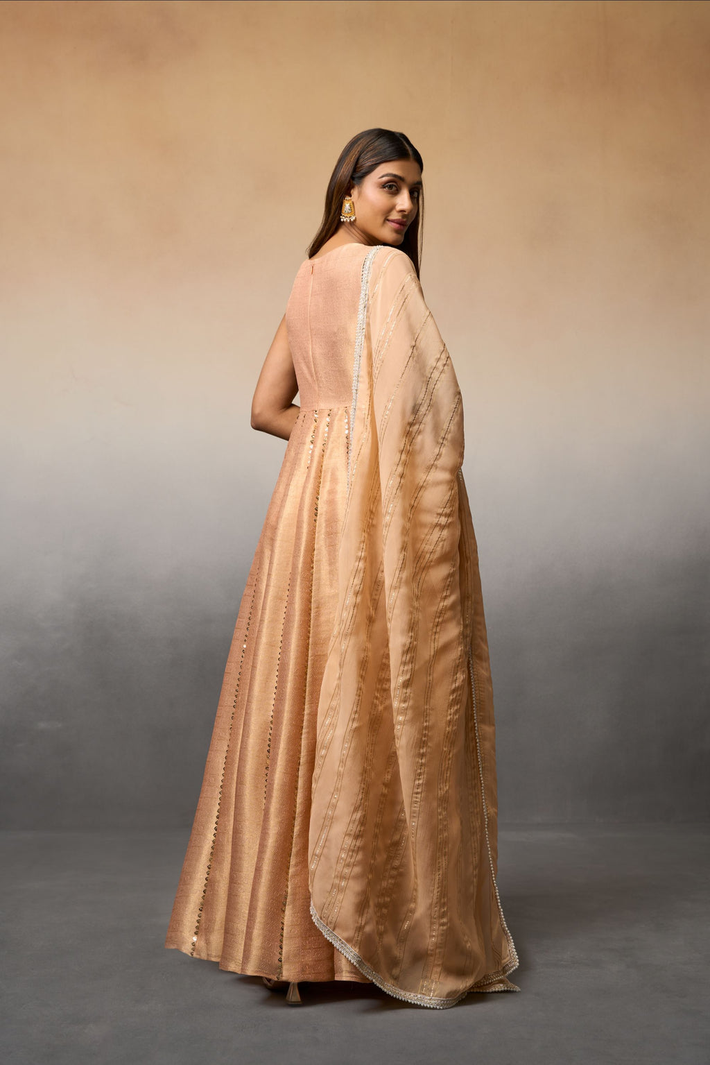 Peach tissue anarkali