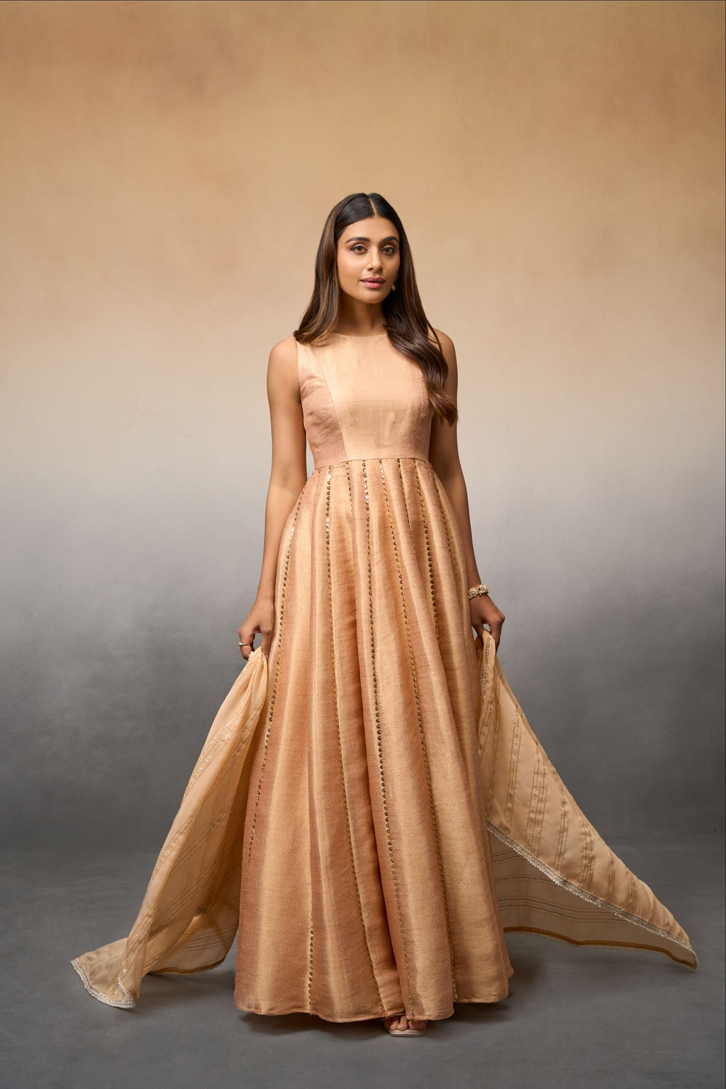 Peach tissue anarkali