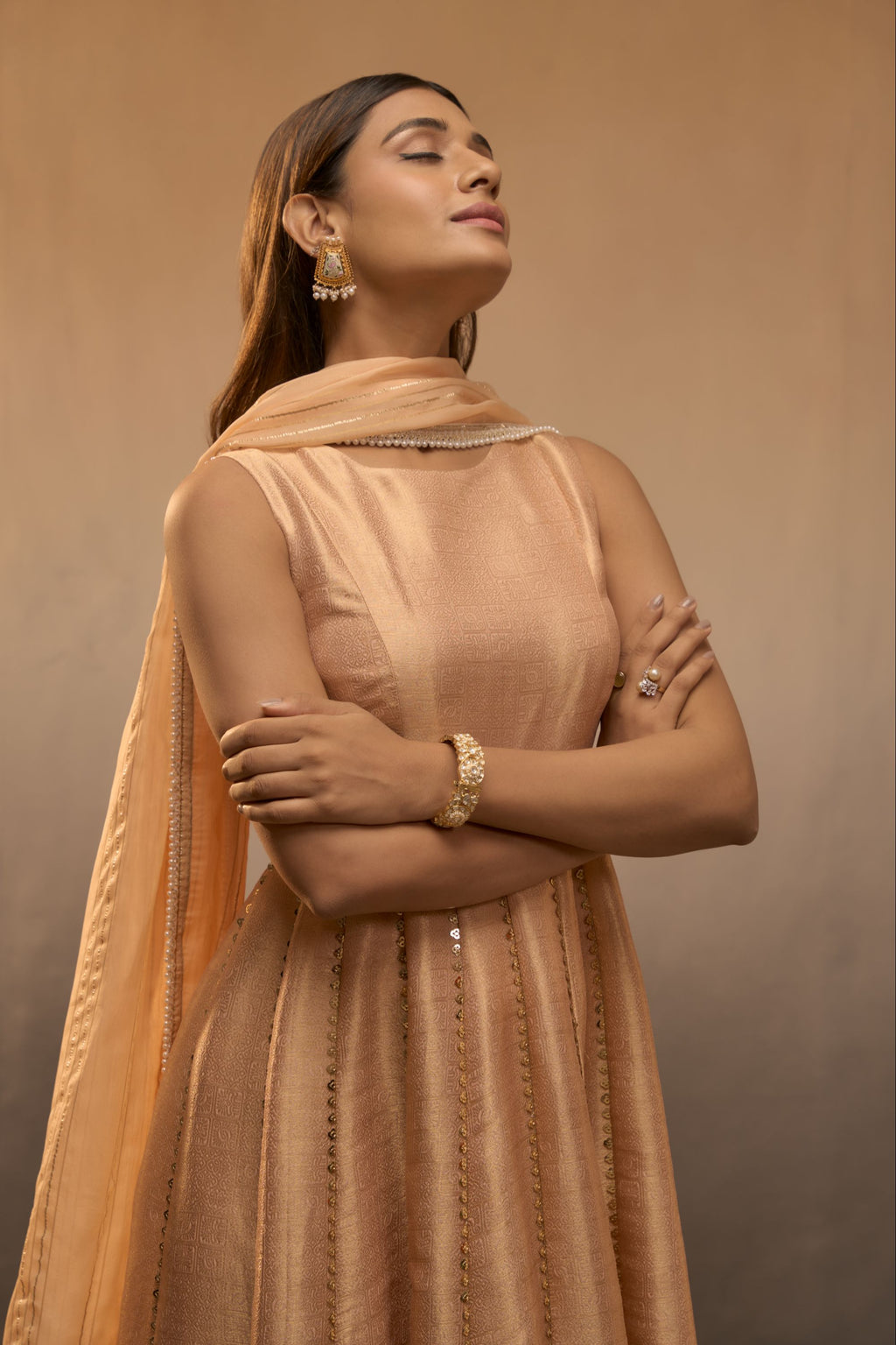Peach tissue anarkali