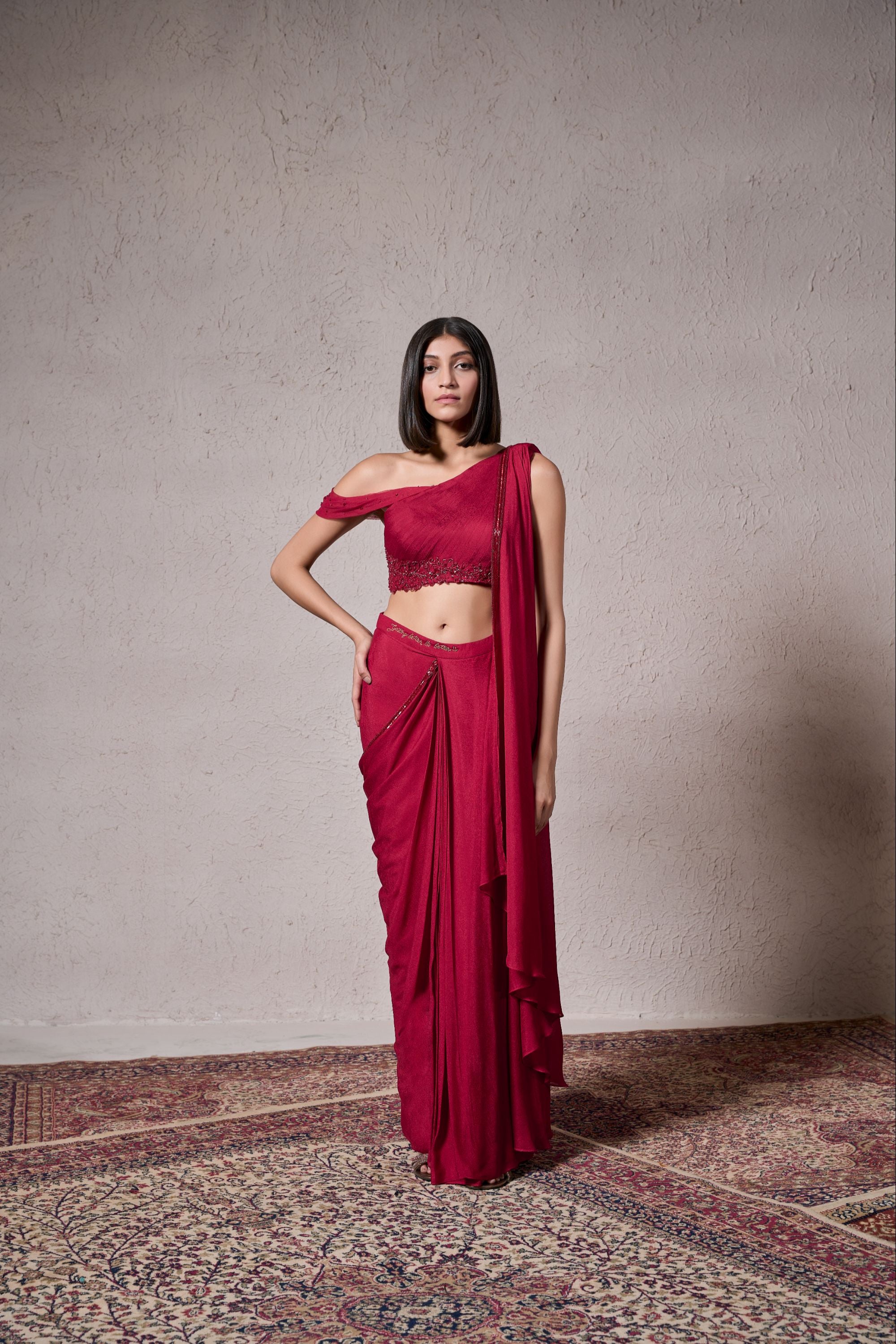 Berry Roman Drape Saree