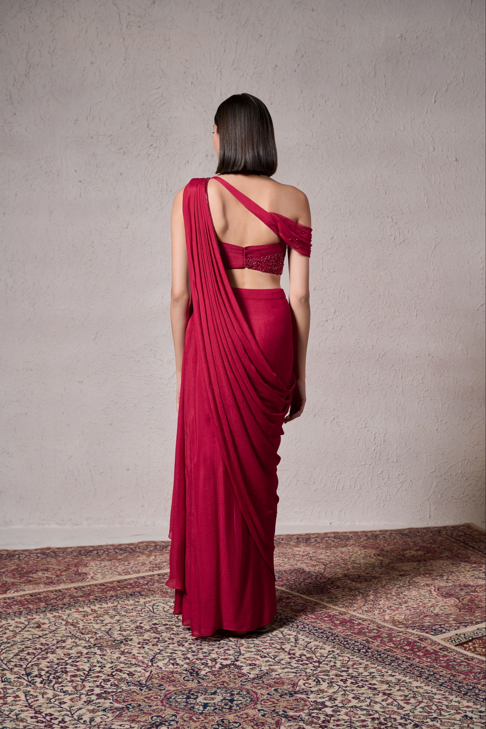 Berry Roman Drape Saree