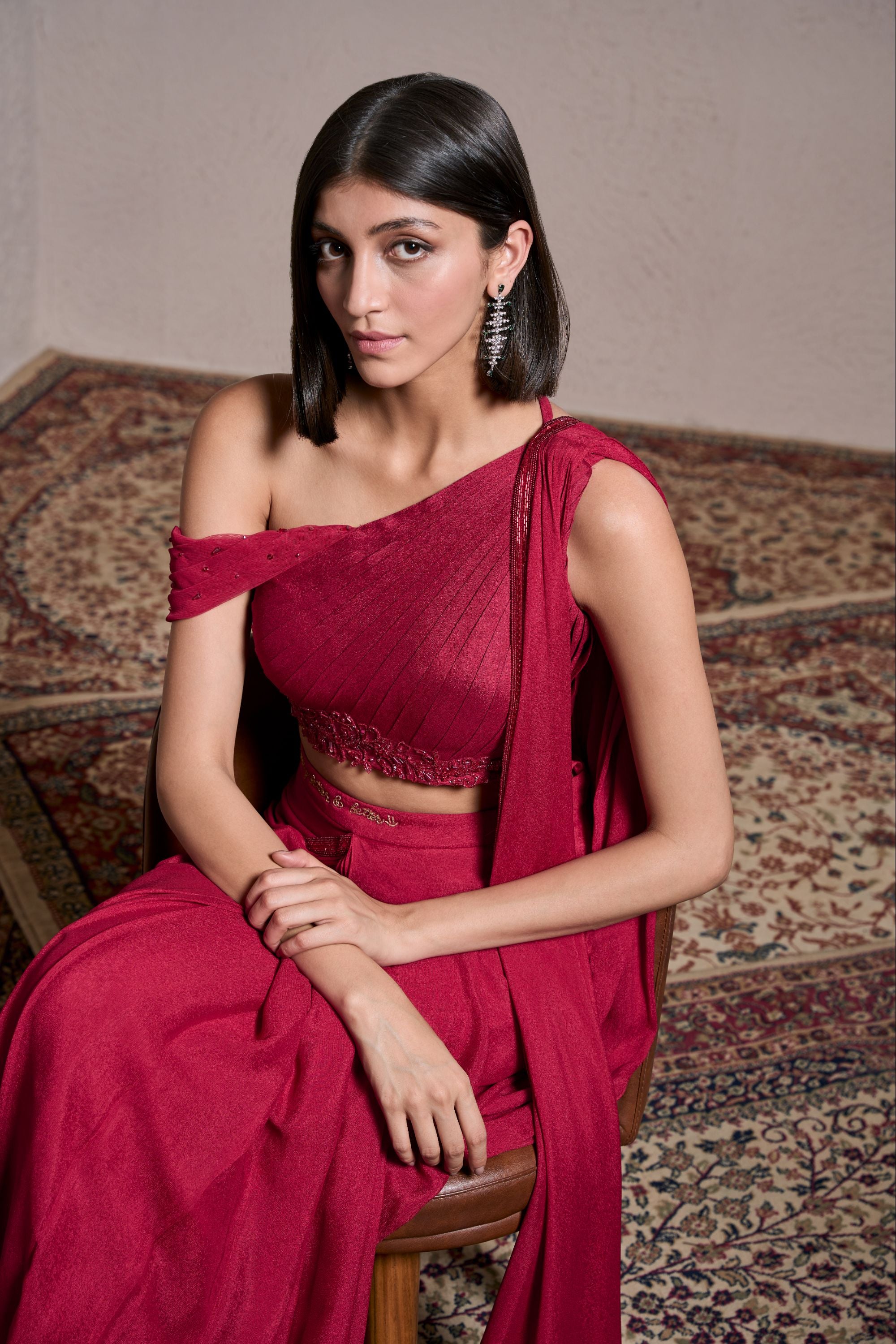 Berry Roman Drape Saree