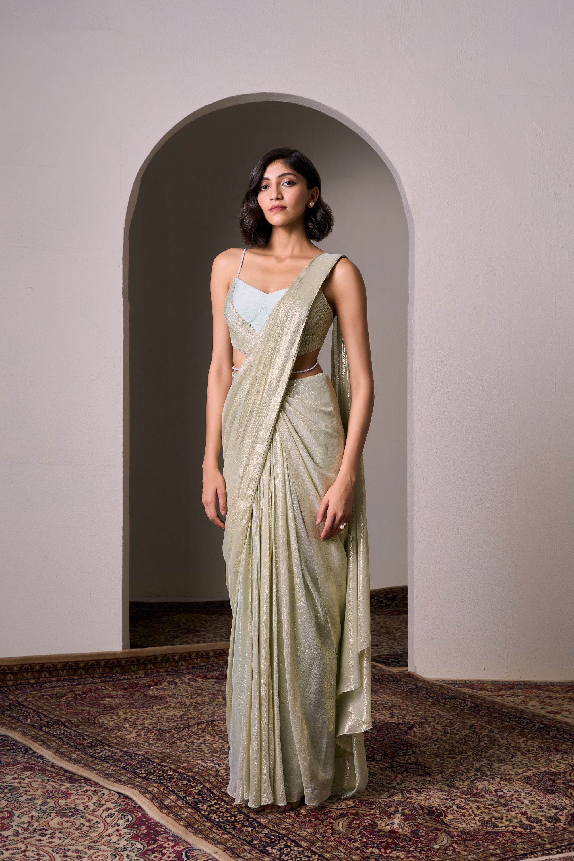 Minty Gold Draped Saree