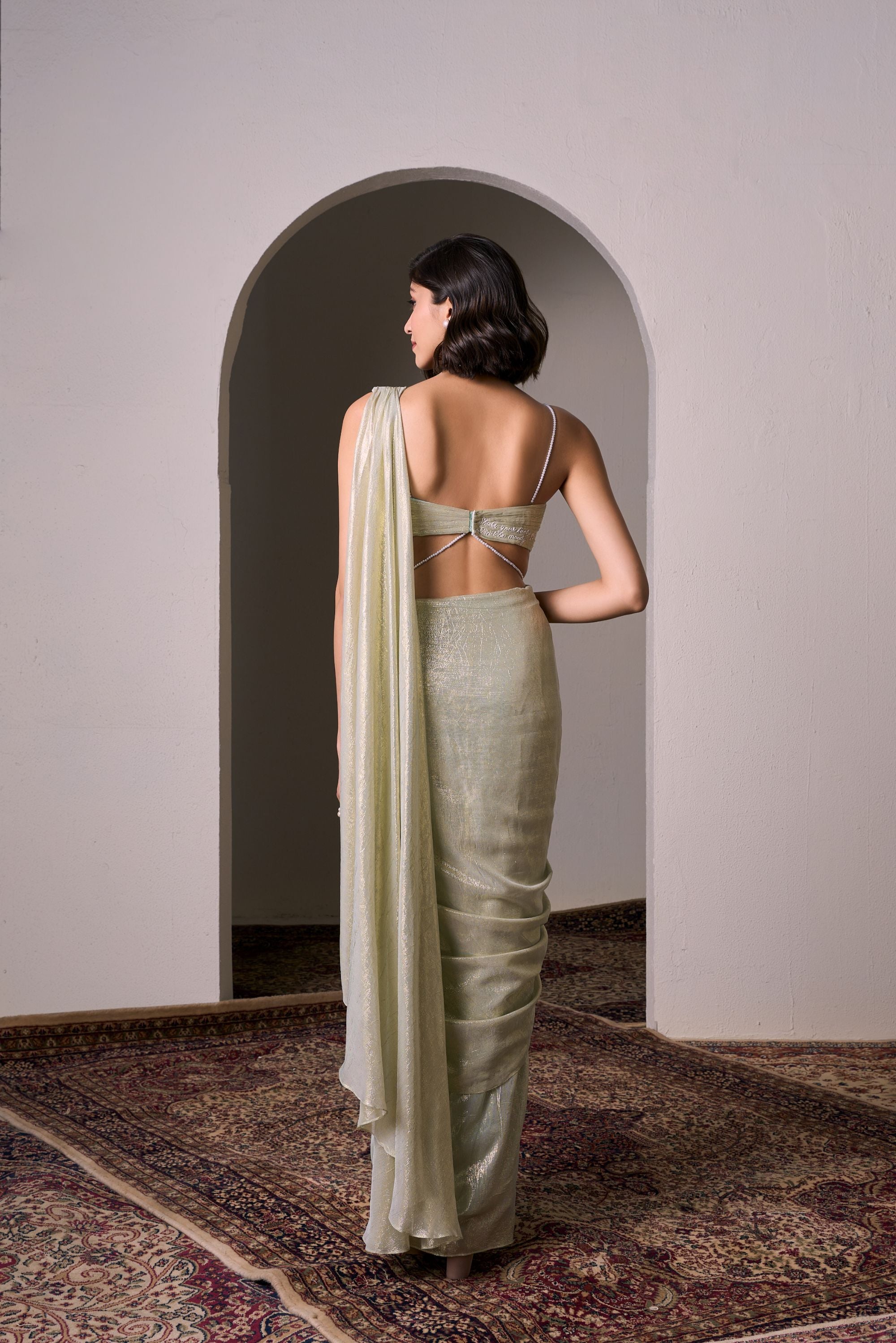 Minty Gold Draped Saree
