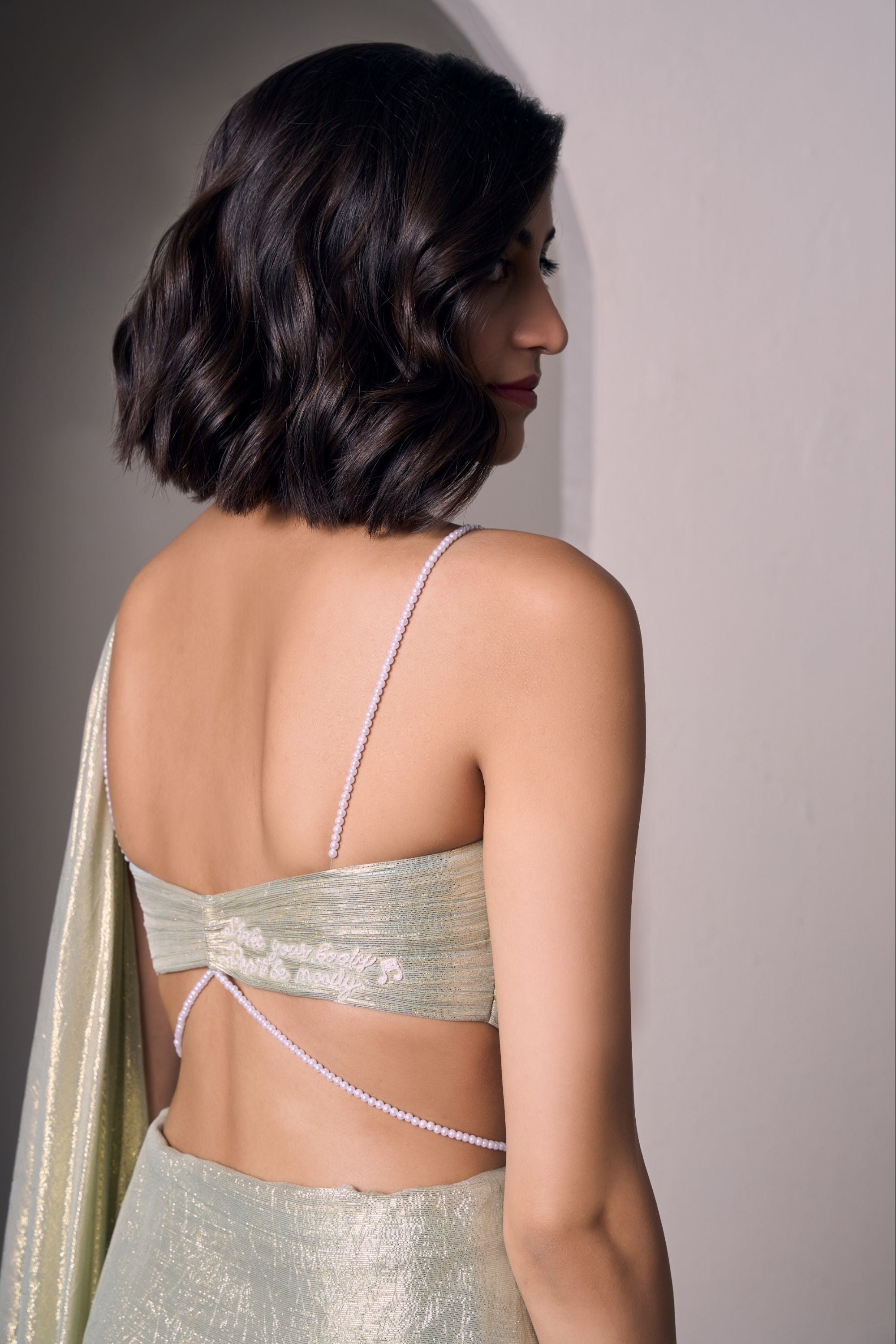 Minty Gold Draped Saree