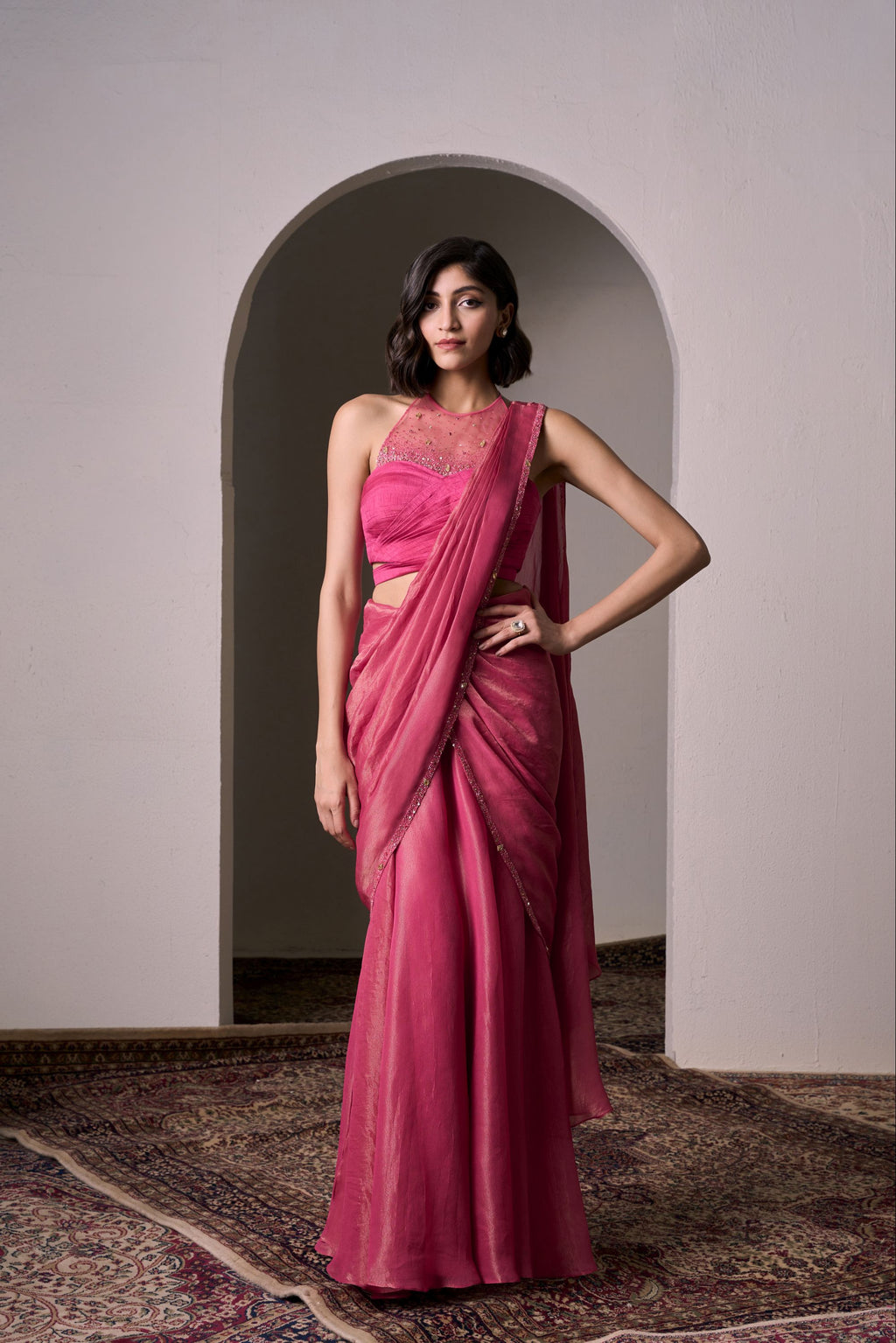 Lapetit Chef in Candy Pink Shine Draped Saree