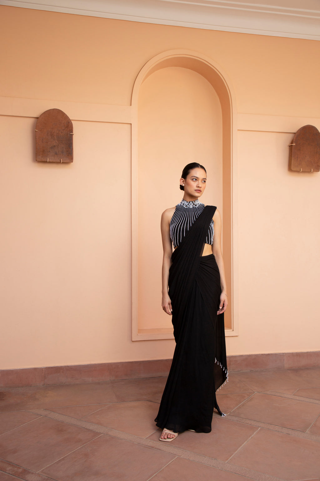 Black Nigra pre draped saree