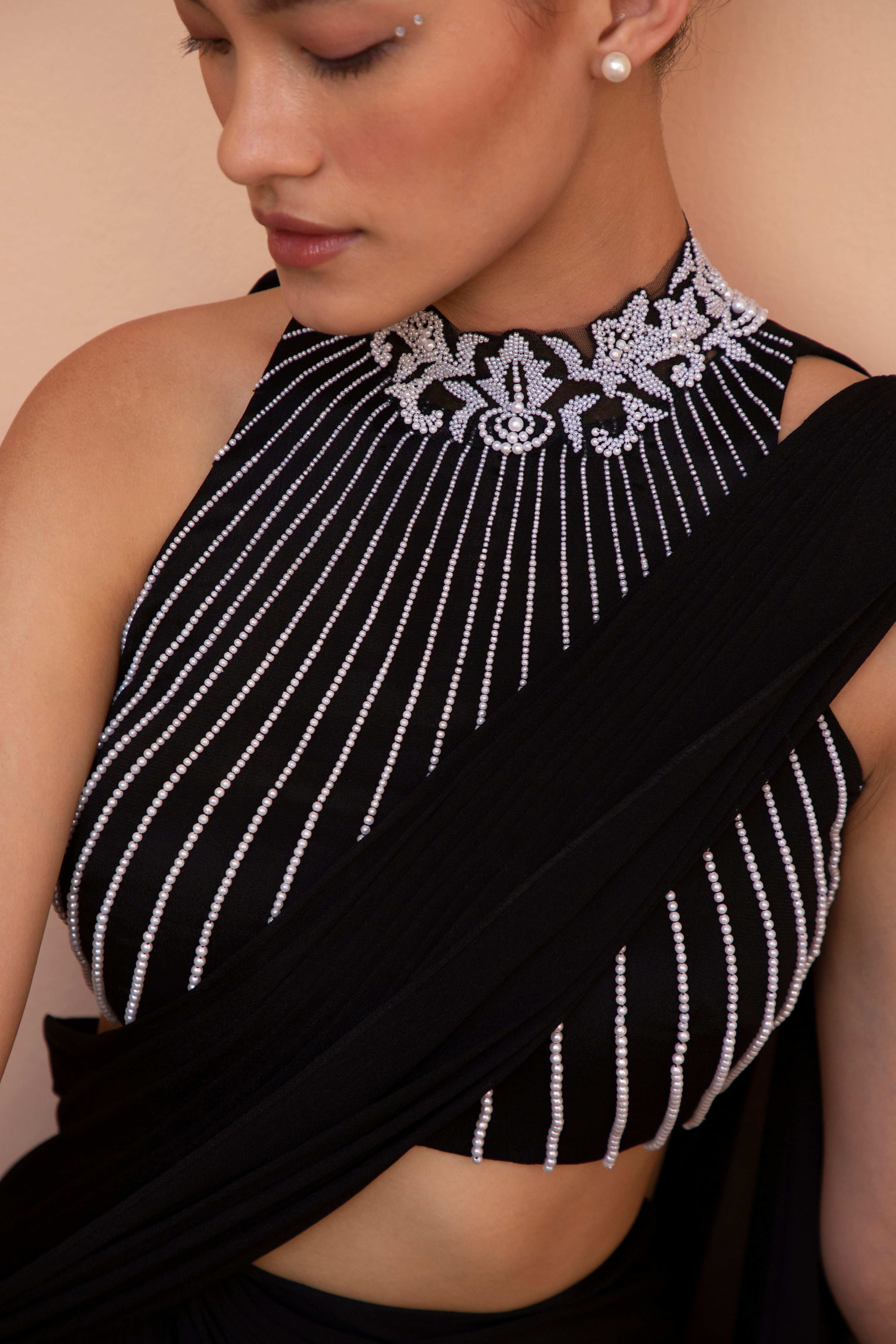 Black Nigra pre draped saree