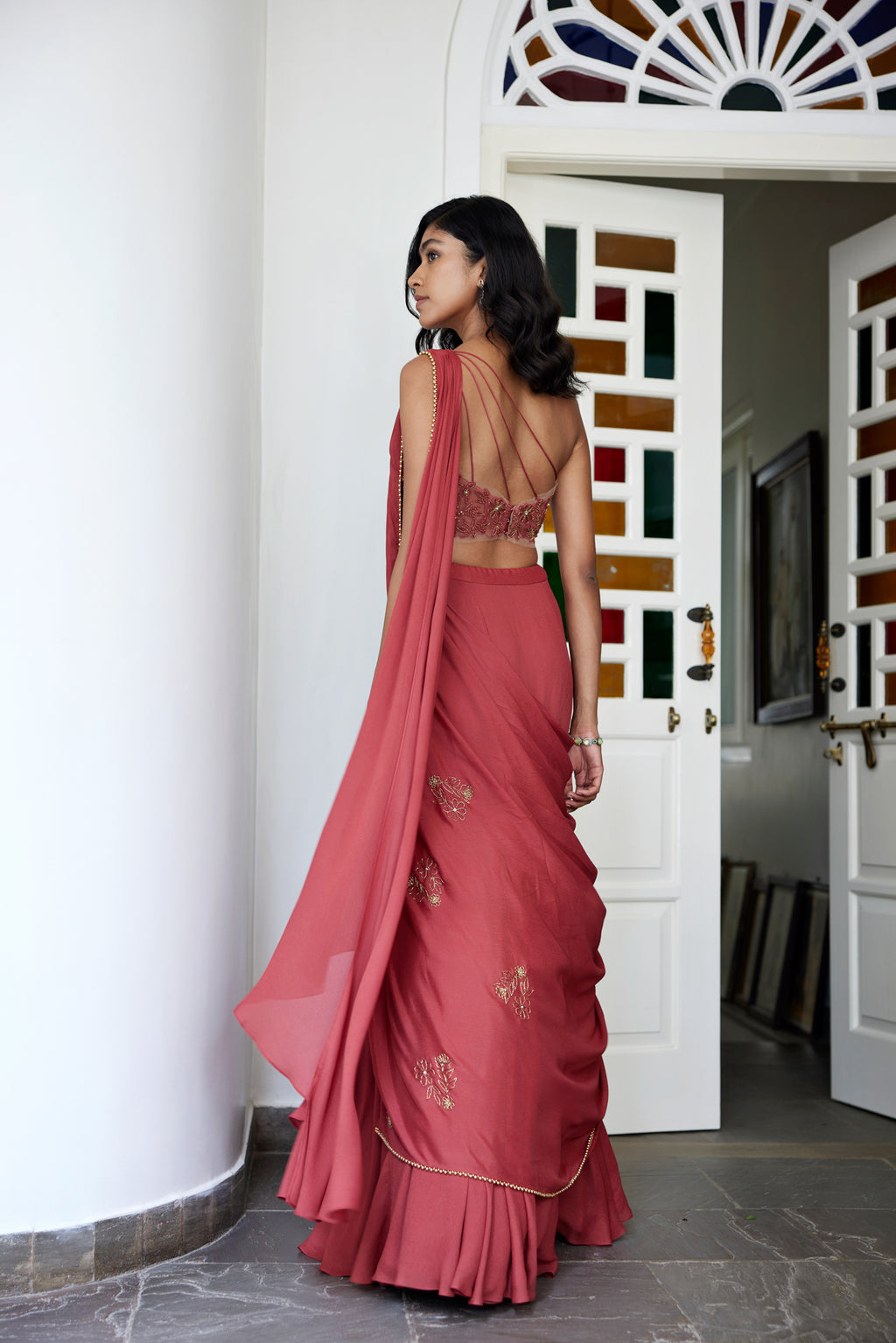 Ruby Draped Saree Set
