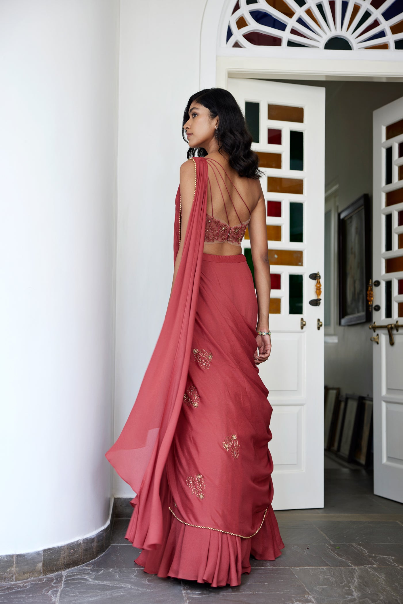 Ruby Draped Saree Set