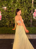 Priyanka Panchal in Sage Green Fishcut Saree