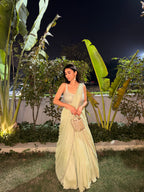 Priyanka Panchal in Sage Green Fishcut Saree