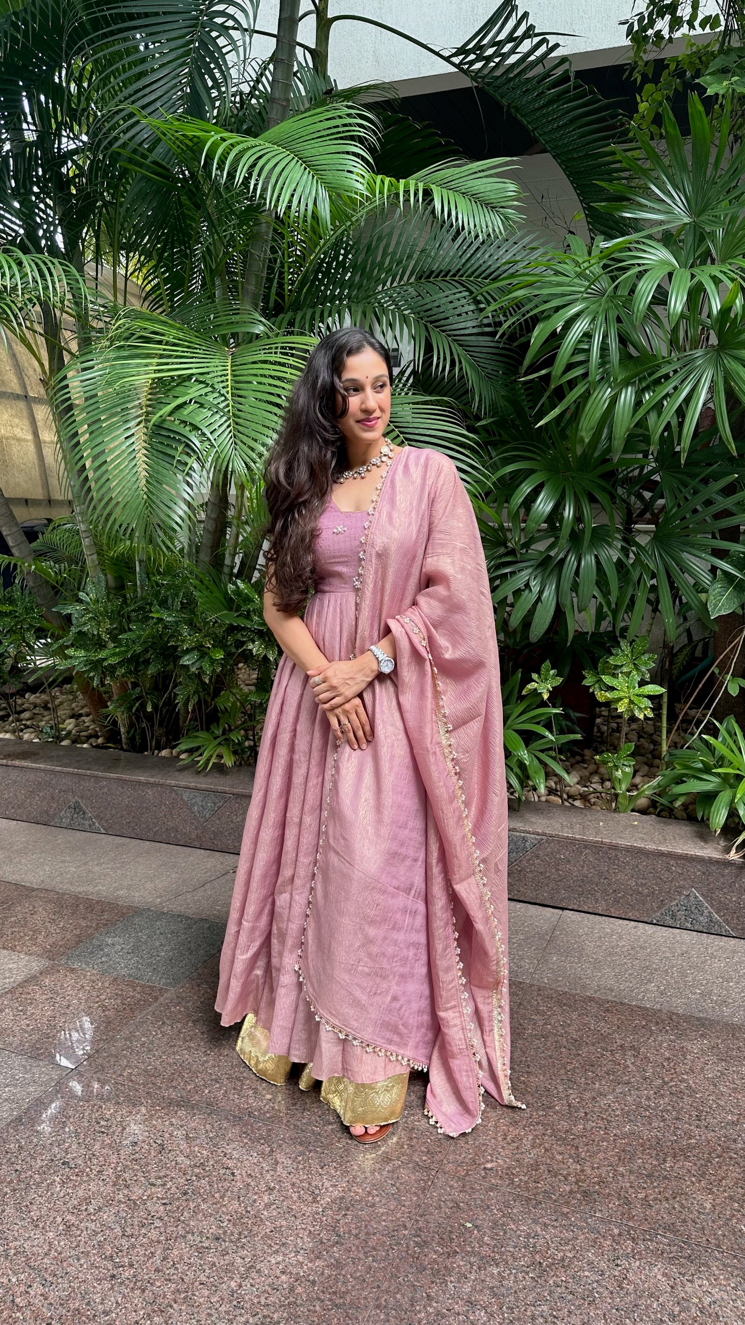 Rita Bachkaniwala in Dusty pink crush anarkali set